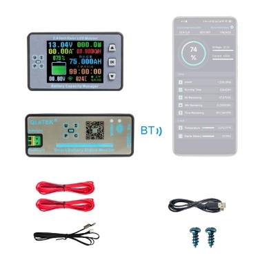 2.4 Inch Wireless BT Voltage Meter Current Meter Ammeter Voltmeter Coulometer Battery Power Detector Battery Capacity Tester Real-time Battery Monitor