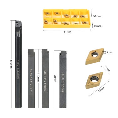 4pcs S12M-SCLCR06/SDNCN1212H07/SDJCL1212H07/SDJCR1212H07 Boring Bars + 10pcs/box DCMT0702 Carbide Inserts + 4pcs Wrench Lathe CNC Turning Tools