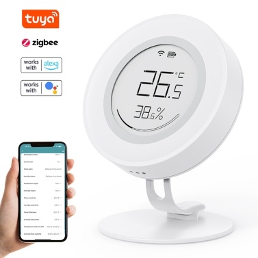 Tuya ZigBee Portable Temperature and Humidity Detector Household Office Baby's Room Hygrothermograph Digital Display Temperature and Humidity Meter E-ink Screen Temperature Tester Hygrometer Compatibl