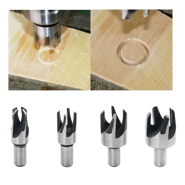 Cylinder Type Round Shank Wood Plug Cutter Set Cork Drill Bits High Carbon Steel Woodwork Tool, Pack of 4pcs(6mm/10mm/13mm/16mm)