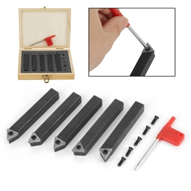 1/2 Inch Mini Indexable Carbide Lathe Turning Tool Holder Lathe Bit Set with Carbide Inserts 5 Pieces