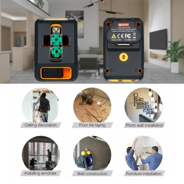 Laser Level Professional Horizontal and Vertical Cross Line Self Leveler Auto-Leveling Spirit Level Self-Leveling Selectable Laser Lines Adjustable Brightness Green Beam T08