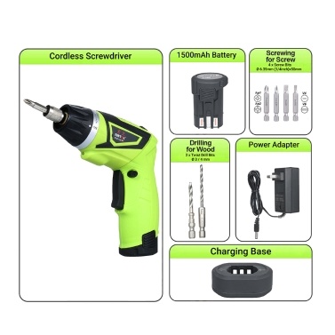 6.0N.m Cordless Electric Screwdriver 2PCS Rechargeable 1500mAh Li-ion 7 Torque Setting 2 Position Handle with LED Light with 6 Accessories 1/4in Quick Release Chuck