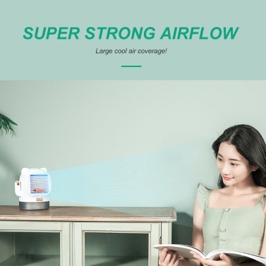 Portable Air Conditioner Fan USB Rechargeable Quiet Desk Fan Evaporative Cooler Fan Humidifier Essential Oil Diffuser with Night Light for Bedroom Office