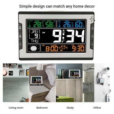 KKmoon Indoor&Outdoor Temperature Humidity Digital Multifunctional Clock & Thermo-Hygrometer Thermometer & Hygrometer Large Color Display with Backlight with Perpetual Calendar Moon Phase Alarm and Snooze