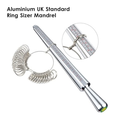 KKmoon Aluminium Ring Sizer Mandrel Metal Ring Sizer Finger Sizing Stick Mandrel Tool with Ring Sizer Gauge Set Measuring Tape for Ring Size Measurement