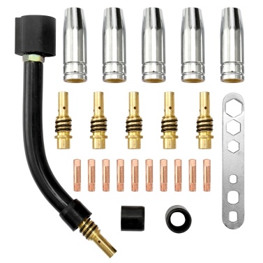 24PCS/Set 15AK Torch Consumable Electrode Shield Cup Link Rod Tips Goose Neck Bend For MIG Welding Machine