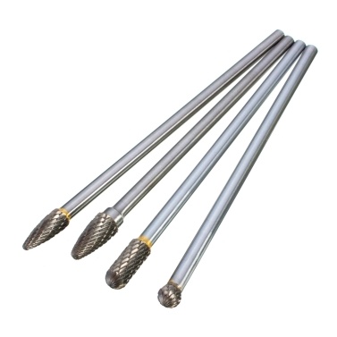 4Pcs Tungsten Steel 1/4'' Shank Rotary Cutting Burrs 10mm Cutting Edge Diameter 150/160mm Length for Carving Polishing Drilling