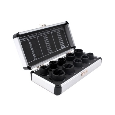 11pcs Nut Extractor Kit Screw Extractor Damaged Bolt Remover Broken Stud Spanner with Storage Case