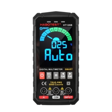 HABOTEST HT126B Smart Digital Multimeter 6000 Counts True RMS Auto-ranging VA Color Screen Electrical Tester Voltmeter Ammeter Temperature Measuring Multifunction AC DC Voltage Current Capacitance Res