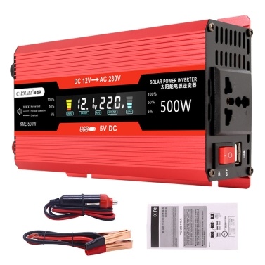 500W Car Power Inverter 12V to 220V AC Converter Solar Inverter LCD Digital Modified Sinewave Inverter with AC Outlets USB Charging Port On-Off Switch for Car RV Solar Panel