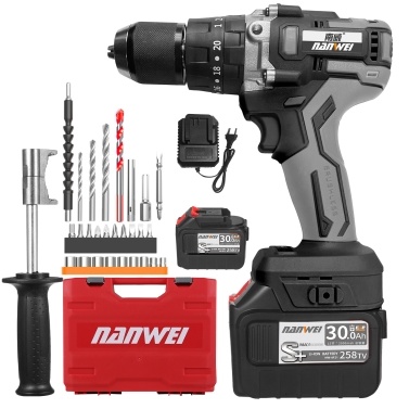 21V Cordless Drill Driver Batteries Max Torque 200N.m 1/2 Inch Metal Keyless Chuck 20+3 Position 0-2150RMP Variable Speed Impact Hammer Drill Screwdriver With PlasticTool Box and  27pcs Drill Bits.