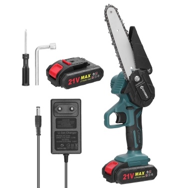 21V 6inch Portable Electric Pruning Saws Rechargeable Small Wood Spliting Chainsaw One-handed Woodworking Tool (2pcs Batteries)