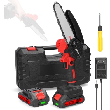 21V 6inch Portable Electric Pruning Saws Small Wood Splitting Chainsaw Brush Motor One-handed Woodworking Tool for Garden Orchard Cutting (2 Batteries)