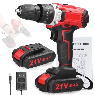 Household Multifuctional 21V Electric Drill Brush Motor 2 Speeds Control Stepless Speed Regulation Rotation Ways Adjustment 25 Gears of Torques Adjustable Lithium Drill