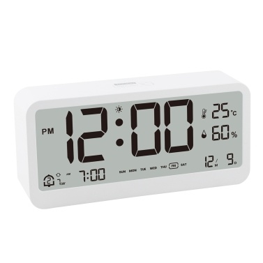 8001-EN Multifunctional Digital Clock LED Brightness Adjustable Temperature Humidity Displaying Alarm Clock with Dual Alarms Modes, Week & Date & Month Display, 12/24H Format, Snooze Function, Auto-Di