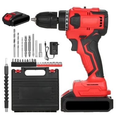 21V Brushless Lithium Drill Set 3/8in Chuck Heavy Duty Electric Drill Power Screwdriver with Bits Sleeves Extension Shaft, LED Work Light 2-variable Speed 25+1 Torque Adjustment 80N.m