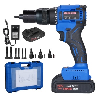 20V Cordless Rivet Machine with 2.0Ah Battery, 2-in-1 Electric Rivet Nut Kit with Memory Mode and Brushless Motor,   Automatic Blind Rivet Machine Tool for Rivets(M3-M10)