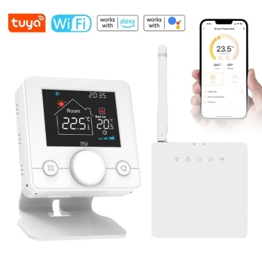 Tuya WiFi Intelligent Thermostat Weekly Programming Child Lock Temperature Controller for Wall-hung Boiler Compatible with Alexa and Google Assistant for Voice Control