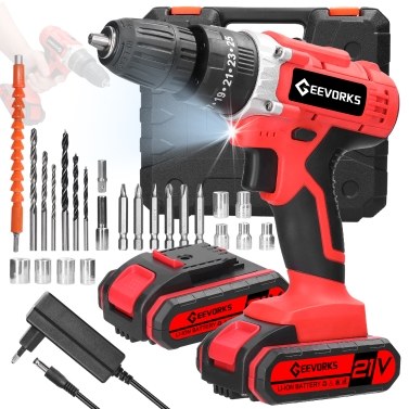 Household 3in1 Multifuctional Electric Drill Handheld Lithium Screwdriver 21V Impact Drill Brushed Motor 2 Speeds Control Stepless Speed Regulation Rotation Ways Adjustment 25 Gears of Torques Adjusta