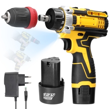 12 V 2in1 Lithium Drill Electric Screwdriver Multi-function Power Tool for Home Appliances Furniture Installation (with 2pcs Batteries)