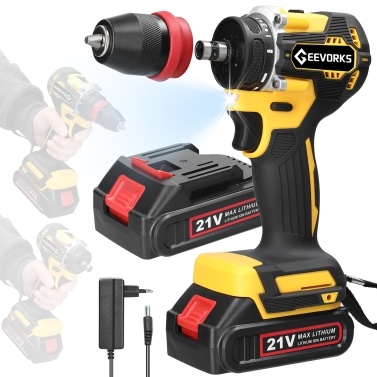 Geevorks 21V 2in1 Lithium Drill Electric Screwdriver Multi-function Power Tool High Torque Brushless Motor Practical Screw Driver with 2 Batteries