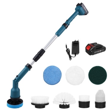 21V Electric Spin Scrubber, Multi-Function Lithium Retractable Cleaning Brush, Cordless Shower Cleaning Brush with 8 Replaceable Brush Heads, 2 Adjustable Speeds and Adjustable Extension Handle, 1000R