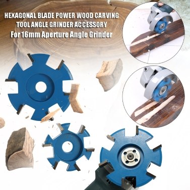 Hexagonal Blade Right Angle Power Wood Carving Tool Angle Grinder Accessory for 16mm Aperture Angle Grinder