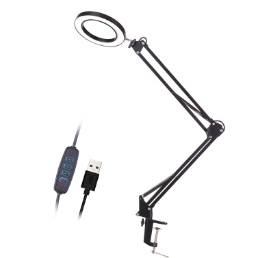 Lighting LED 5X Magnifying Lamp with Clamp Hands Free Magnifying Glass Desk Lamp Adjustable Swivel Arm USB-powered Lamp Magnifier LED Lamp with Magnifier 3 Modes Dimmable