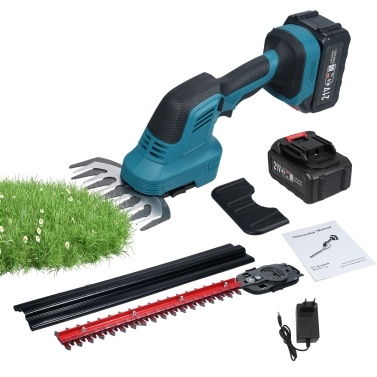 2-in-1 Hedge Trimmer & Grass Shears 21V Electric Shrub Trimmer Handheld Grass Cutter Lightweight Hedge Clippers with 2Pcs 4.0Ah Battery and Charger for Garden Yard and Lawn