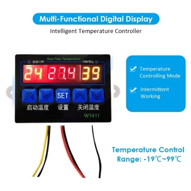 W1411 Intelligent Digital Temperature Controller NTC Sensor Temp Control Thermostat  for Freezer Fridge Hatching