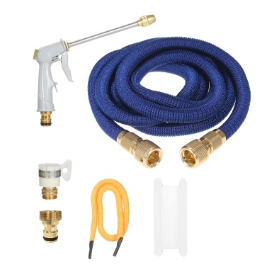 KKmoon Expandable Garden Hose Flexible Telescopic Water Hose with High Pressure Hose Spray Nozzle for Garden Watering Car Washing (50FT, All Brass Connector)