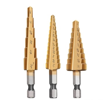 Step Drill Bit Set for Metal 3 Pcs/ Set High Speed Steel Titanium Step Drill Bit Set HSS Multiple Hole Drilling for Plastic Wood Metal