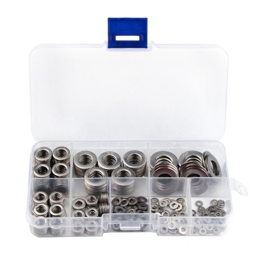 360pcs 8 Sizes Stainless Steel Flat Washers Assortment Set Kit with Storage Box Portable(M2 M2.5 M 3 M 4 M5 M6 M 8 M 10)