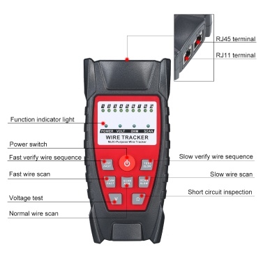 KKmoon Wire Tracker Portable Multifunctional RJ11 RJ45 Cable Tester Telephone & Network Line Finder with Headphone Jack LED Light for Network Maintenance