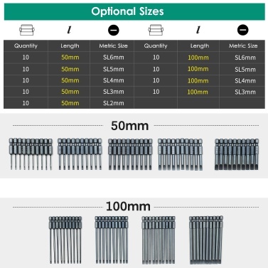 10-Piece Slotted Screwdriver Bit Set 1/4-inch Hex Shank S2 Steel Magnetic Screw Driver Bit Set for Power Screwdriver Electric Hand Drill