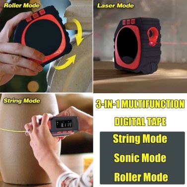 3-in-1 Digital Tape with String Mode Roller Mode Laser Mode LED Digital Display Measuring Tape Laser Digital Tape
