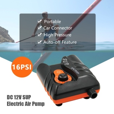 KKmoon DC 12V SUP Electric Air Pump Auto-off Feature 16PSI High Pressure Automatic Air Inflator with 6 Different Nozzles Air Blower for Inflatable Paddle Board Air Mattress Boat Air Bed Pool Swim Ring Tent