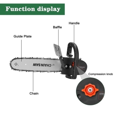 12 Inch Electric Chainsaw Refit Conversion Adjustable Universal Bracket Set Change Angle Grinder into Chainsaw Part Kit Woodworking Power Tool with M-10 Chain-wheel
