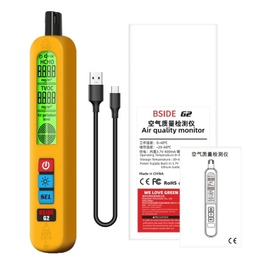 Household Air Quality Detector Multifunctional Semiconductor Sensor TVOC HCHO Tester Backlit Display Type-C Charging Interface with Silicone Protective Cover