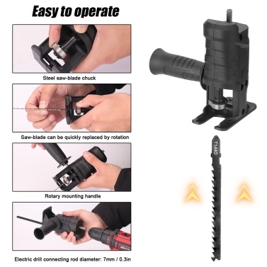 Black Electric Drill Modified Electric Saws Electric Reciprocating Saws Household Saber Saws Power Drill to Jig Saws Portable Woodworking Cutting Utility Tool