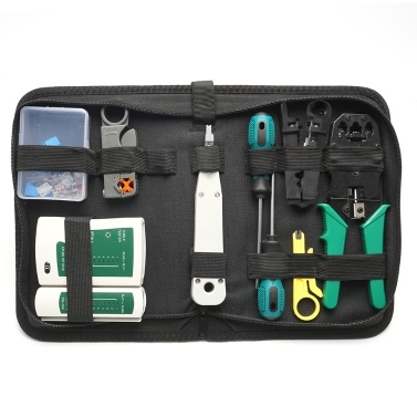 14pcs Portable Ethernet Network Hardware Bag Tool Network LAN Cable Crimper Pliers Tools Kit Network Repairing Tool Set Dual-use Network Cables Tester