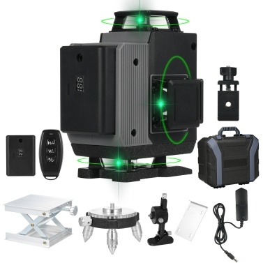16 Lines Green Laser Level 4x360° 4D Green Cross Line Professional Laser for Construction Two 360° Vertical and Two 360° Horizontal Laser Level with Remote Controller