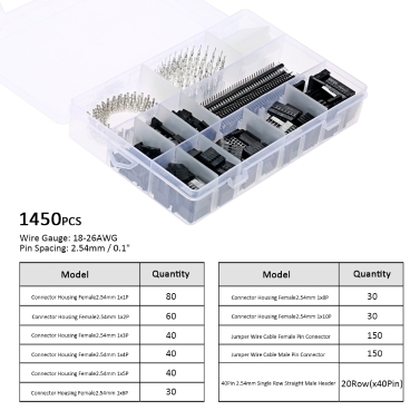 1450PCS 2.54mm PCB Jumper Wire Pin Header Connector Female Male 40Pin Box Packaging Kit Electronic Components Set for Arduino Dupont