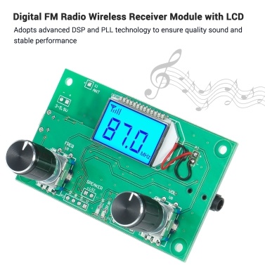 KKmoon Digital FM Radio Wireless Receiver Module LCD Display with Backlight DSP PLL Module 76.0MHz-108.0MHz Mini Digital Stereo FM Mini Radio Module