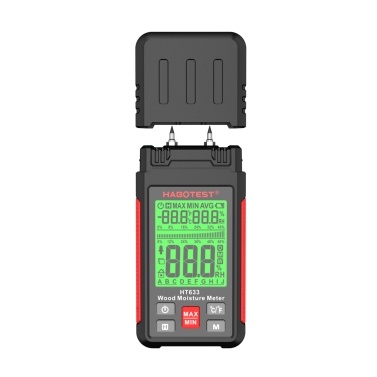 HABOTEST HT633 Wood Moisture Meter Pin-Type Digital Moisture Detector Ambient Temperature and Humidity with LCD Backlight Display for Wood Building Material