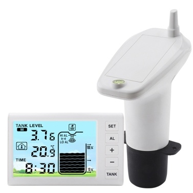Wireless Ultrasonic Level Gauge Water Tank Liquid Level Meter with Temperature Sensor Liquid Depth Level Gauge Indicator with Time Display