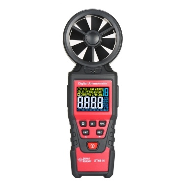 SMART SENSOR ST6816 Handheld Digital Anemometer Wind Speed Measurement Measurer Air Velocity Airflow Meter Gauge with LCD Backlight Measuring Range 0.40m/s~30.00m/s Maximum/Minimum/Average Value Storage Bag for Shooting(Batteries Not Included)