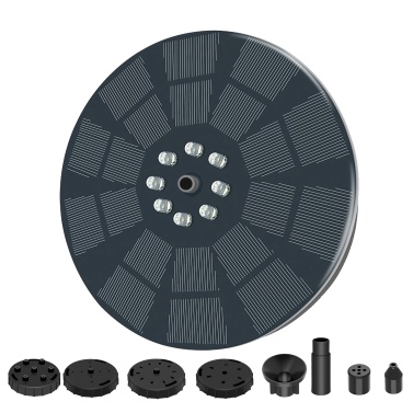 Solar Fountain Pump 3W Solar Powered Outdoor Bird Bath Fountain 7 Spray Patterns Water Pump with Colored LED Lights Battery Backup for Garden Pond Pool Fish Tank Aquarium and Pet