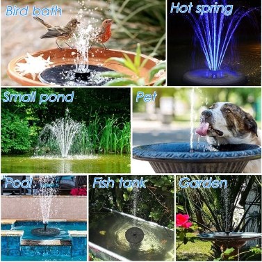 KKmoon Solar Fountain Pump 3W Solar Powered Outdoor Bird Bath Fountain 7 Spray Patterns Water Pump with Colored LED Lights Battery Backup for Garden Pond Pool Fish Tank Aquarium and Pet